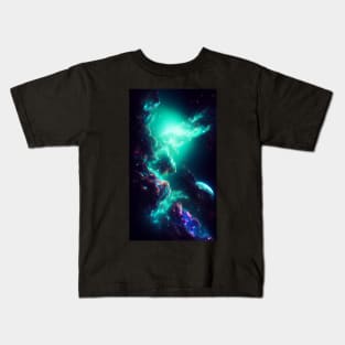 Starlight Spectrum - Emerald green Nebula Kids T-Shirt